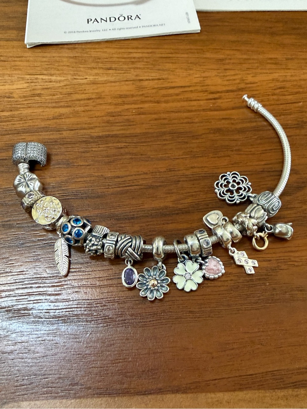 PANDORA 7” Silver Pave CZ clasp bracelet w 17 .925 ALE Charms